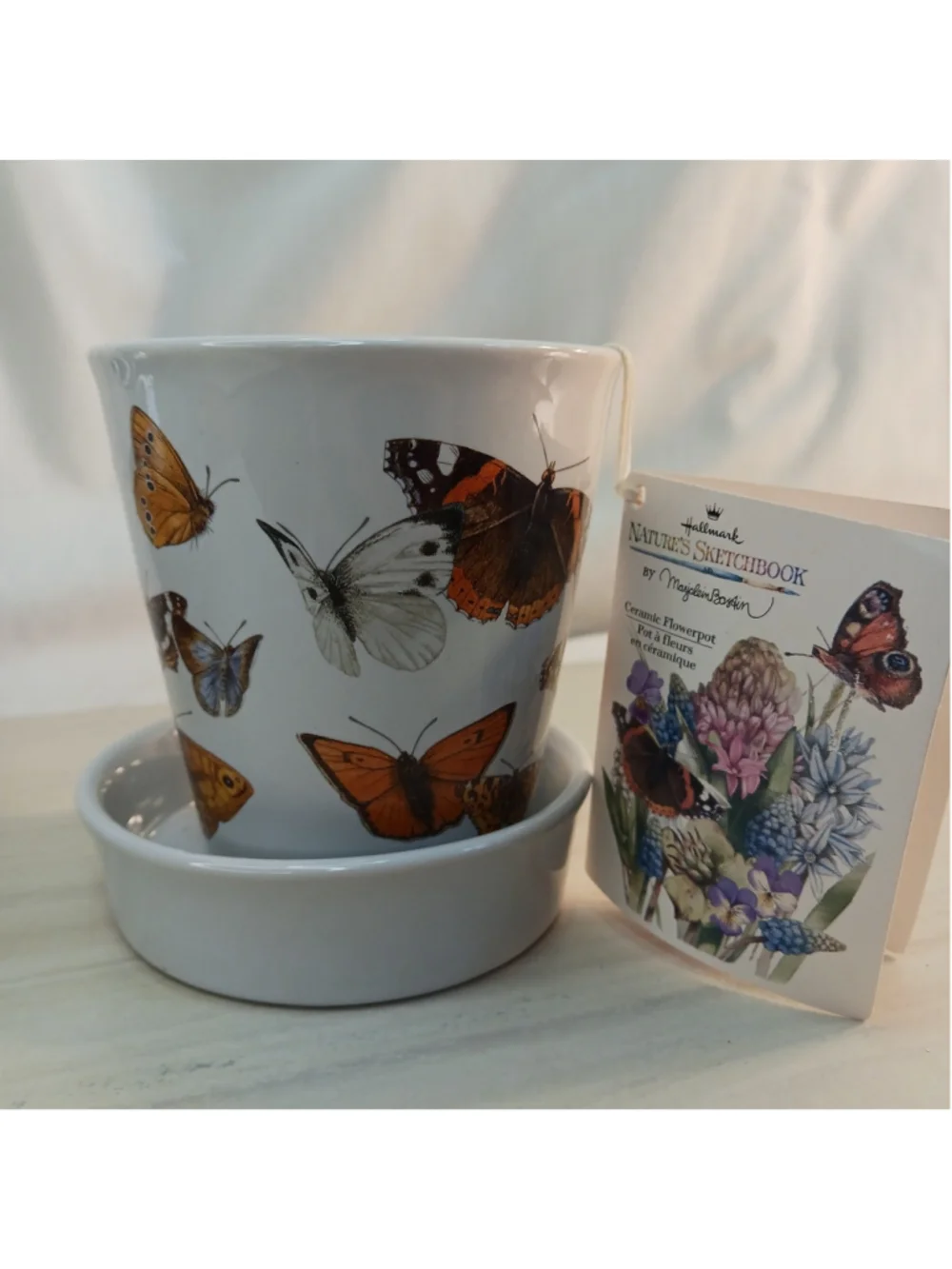 VTG Hallmark Nature Sketchbook Margarine Baskin 1998 Ceramic Flower Pot 4